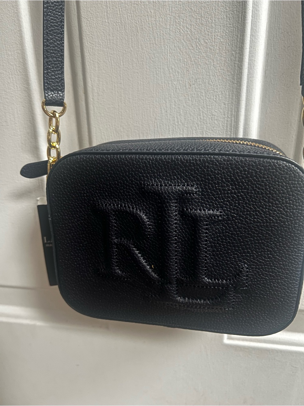 Ralph Lauren Black Camera Bag Embossed RL Pebbled Leather Crossbody - Picture 3 of 16